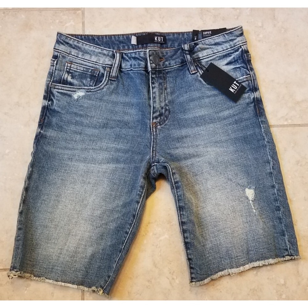 Kut From the Kloth Sophie Bermuda Shorts Size 2 Women Denim Jeans Distressed NEW